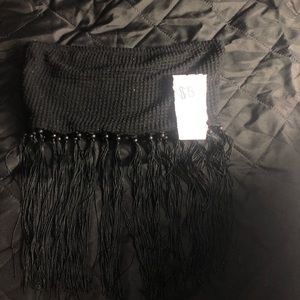 Beaded fringe waffle knit tube top